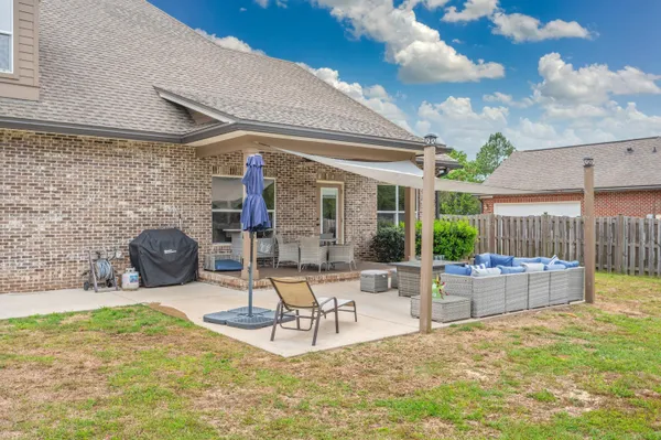a building view with a couches in a patio
