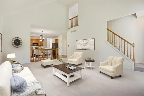 a dining room with furniture