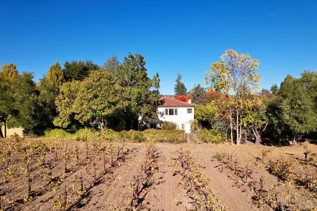 a view of a yard covered in snow