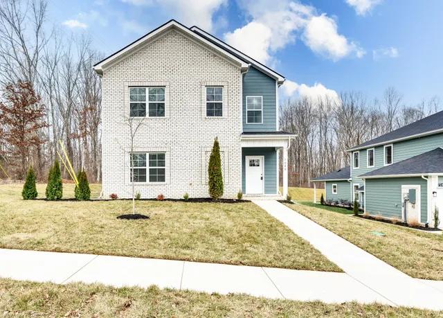 a view of a white house with a large tree in front of it