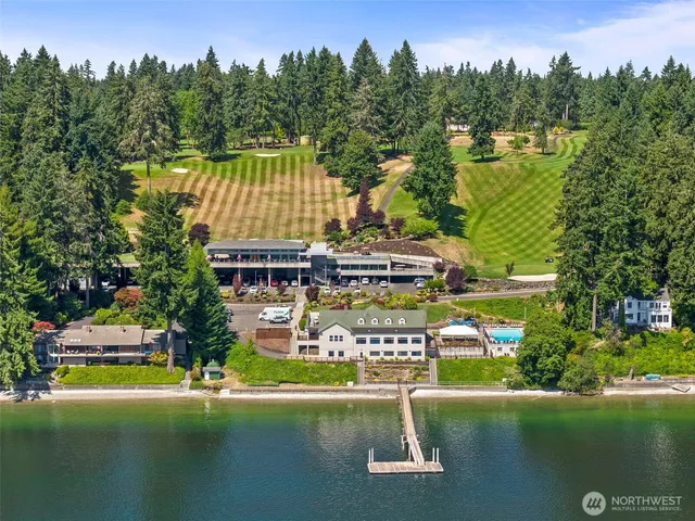 a view of a water with palm trees
