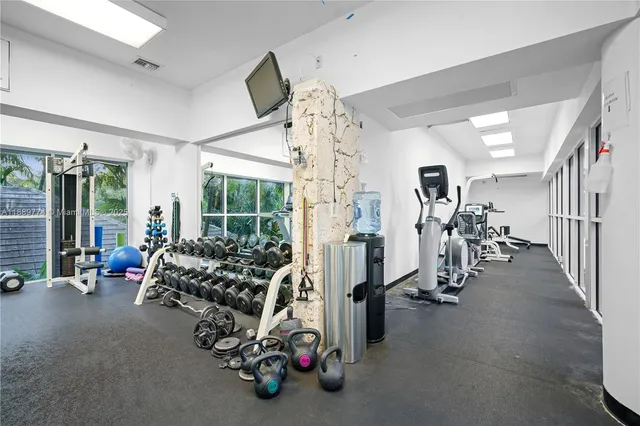 a view of a room with gym equipment