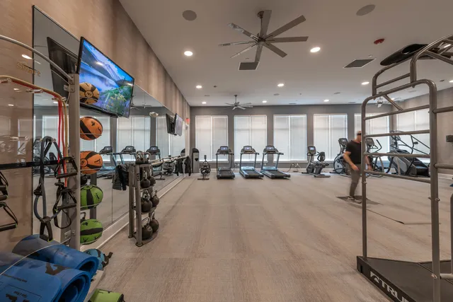 a view of a room with gym equipment