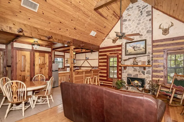 a view of a chairs and table in a building