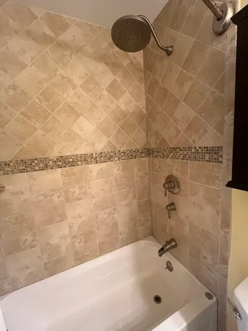 a bathroom with a bathtub