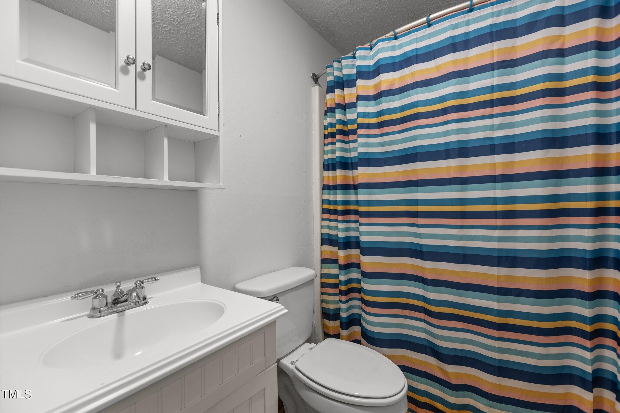 1819 Chambers Loop Road Timberlake, NC 27583 - Photo 16 of 41 a bathroom with a sink a toilet and shower curtain