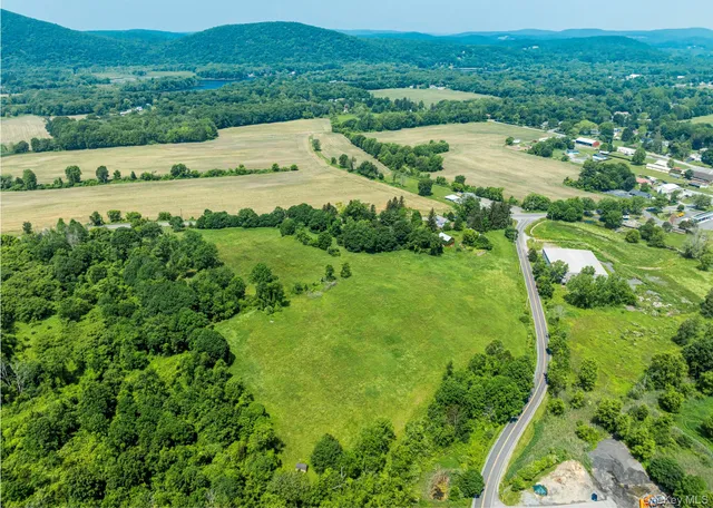 a view of a lush green hillside and houses