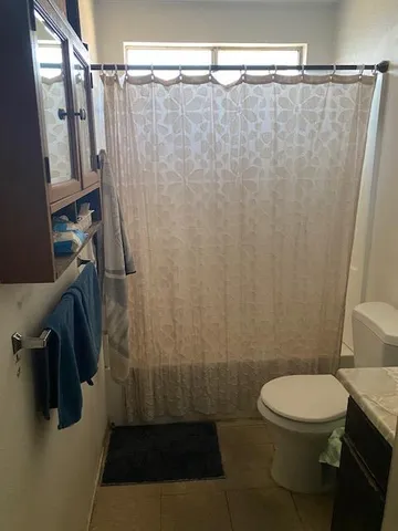 a bathroom with a shower a toilet and a sink