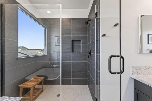 a bathroom with a shower