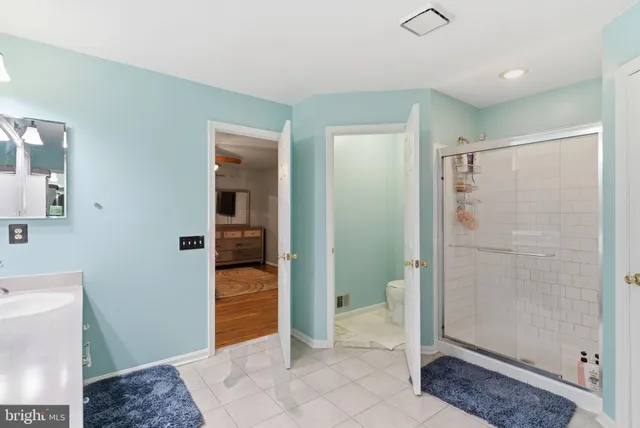 a bathroom with a shower and a sink