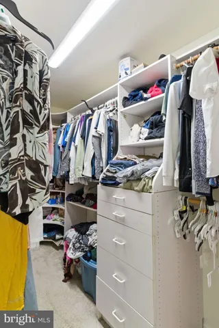 a view of walk in closet with clothes and shoes