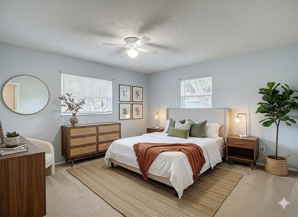 7318 Tranquil Drive Spring Hill, FL 34606 - Photo 29 of 38 a bedroom with a large bed and a chandelier