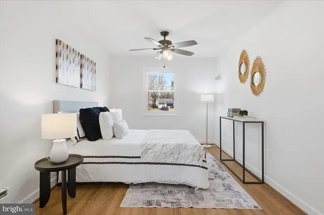 a view of backyard with large tree and wooden fence