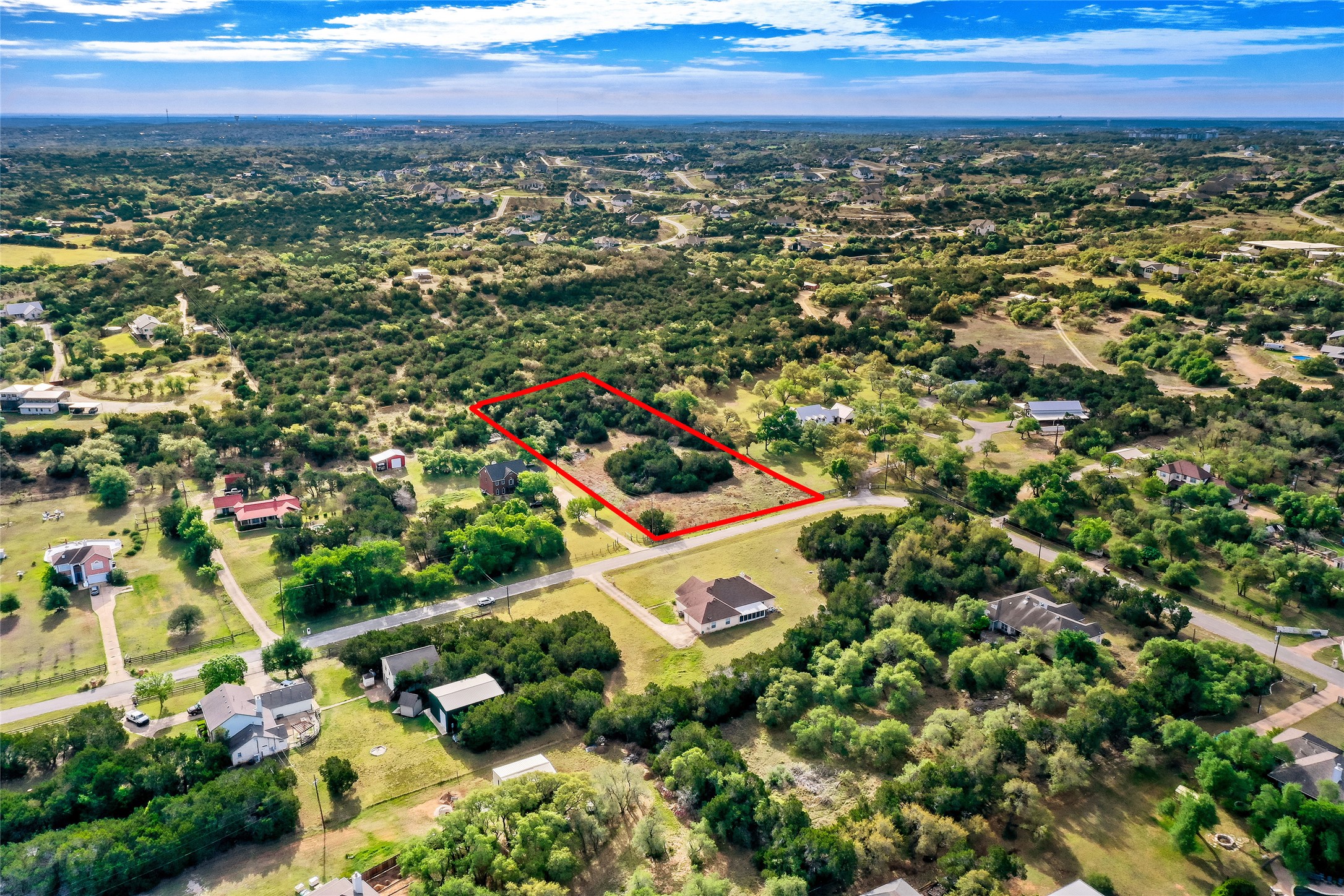 14034 Timberline Trail Austin, TX 78737 - Photo 4 of 17 Aerial view of property's location featuring property boundaries highlighted