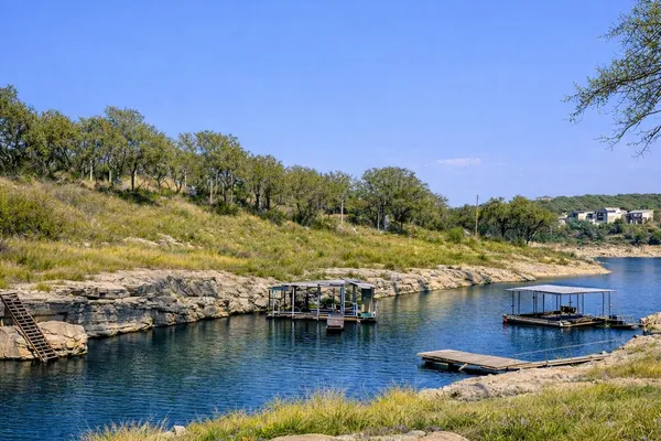 a view of a lake with houses