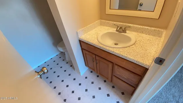 a bathroom with a sink a mirror and a shower