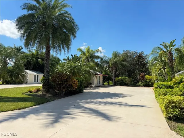 a street view with a garden