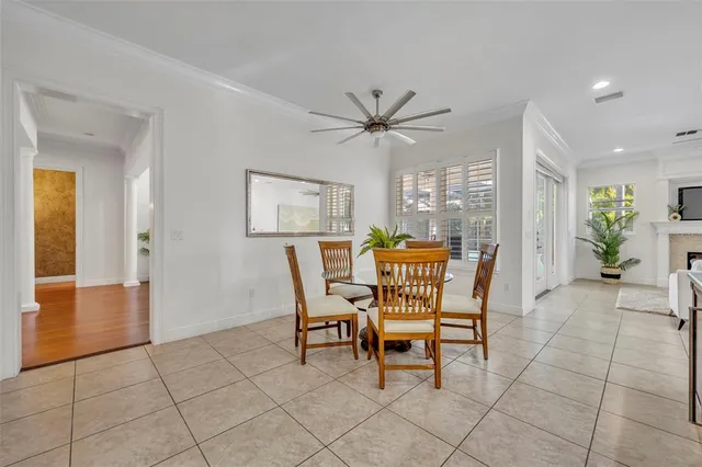 a dining room well furnished