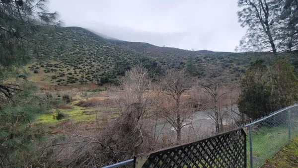 a view of a house with backyard and porch