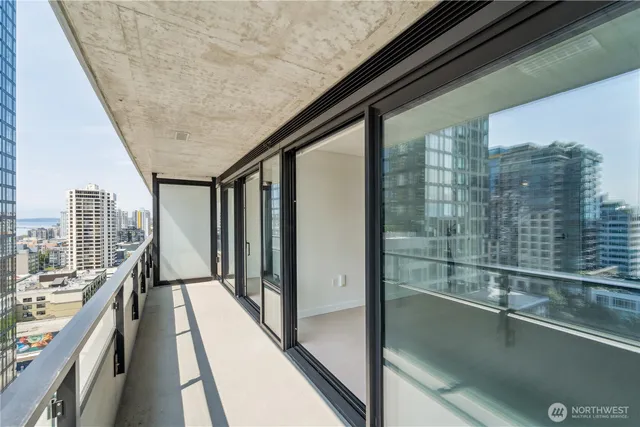 a view of balcony with a potted plant