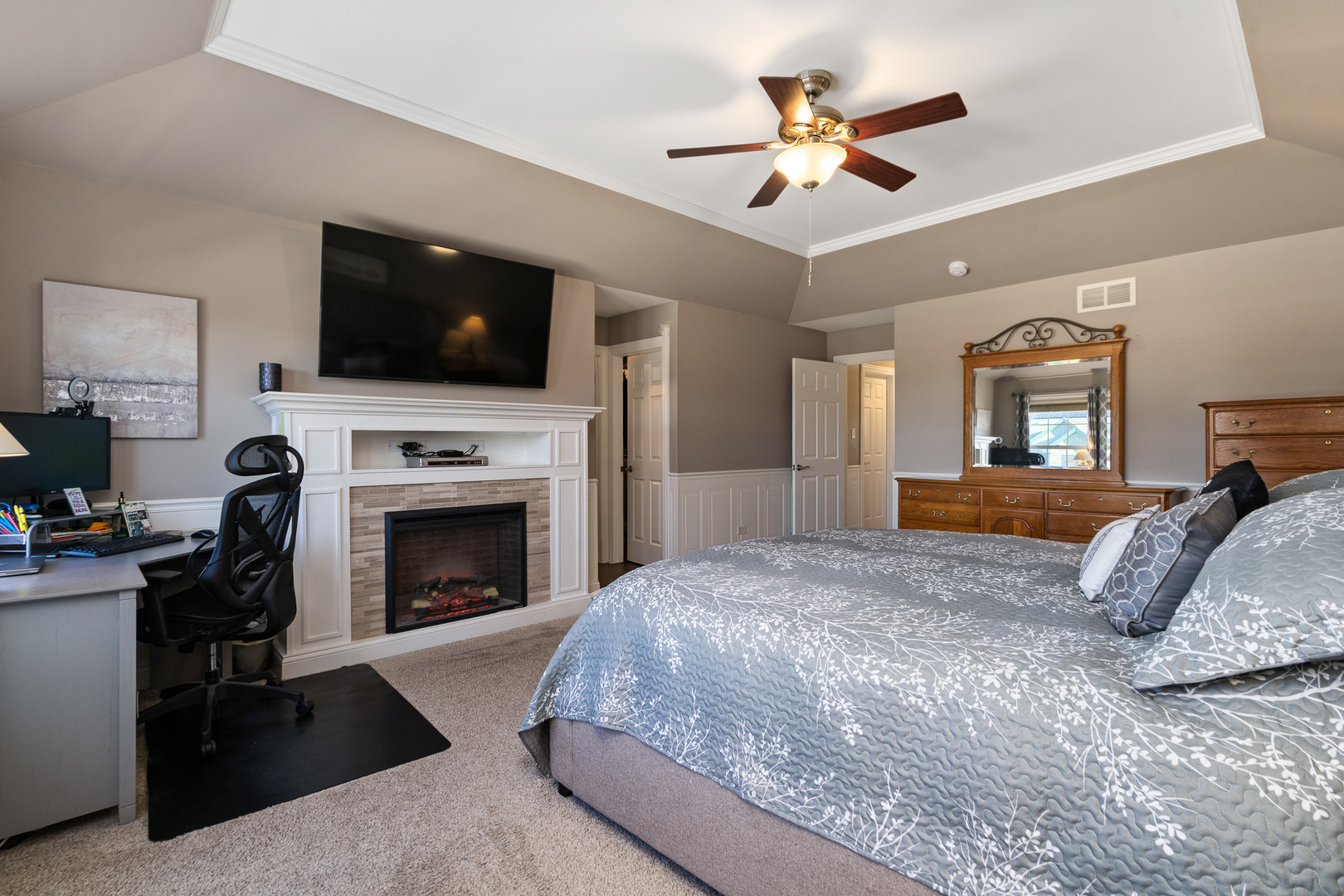 17621 Harper Road Tinley Park, IL 60487 - Photo 23 of 67 a bedroom with a large bed and a flat screen tv