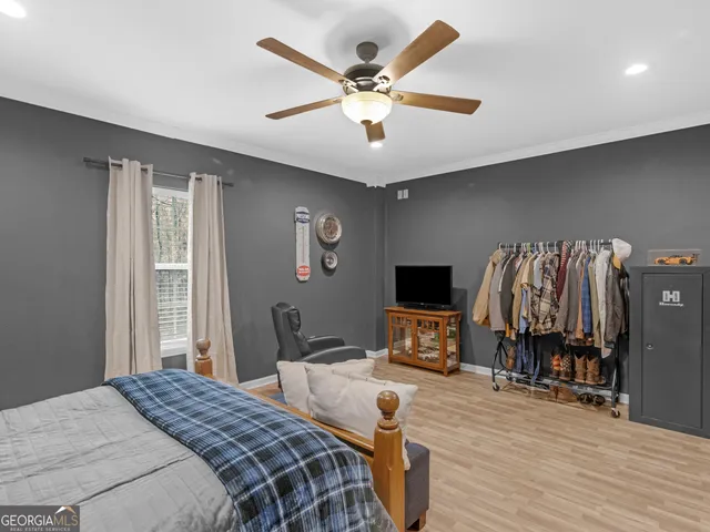 a view of balcony with wooden floor