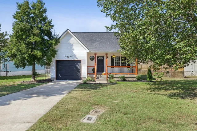 a front view of a house with a yard and trees