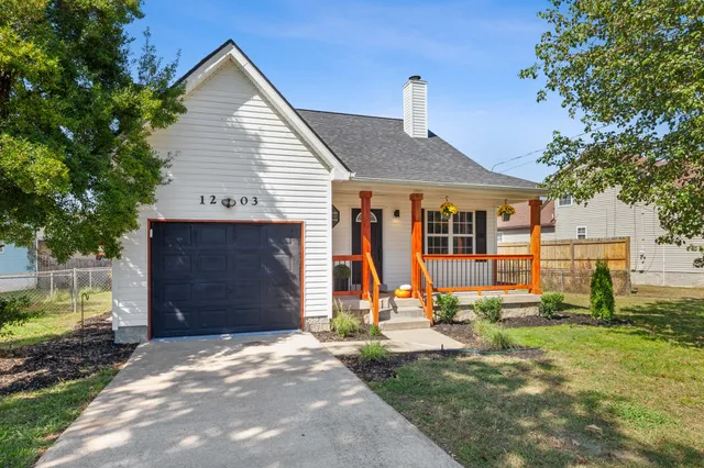 a view of a house with backyard and porch