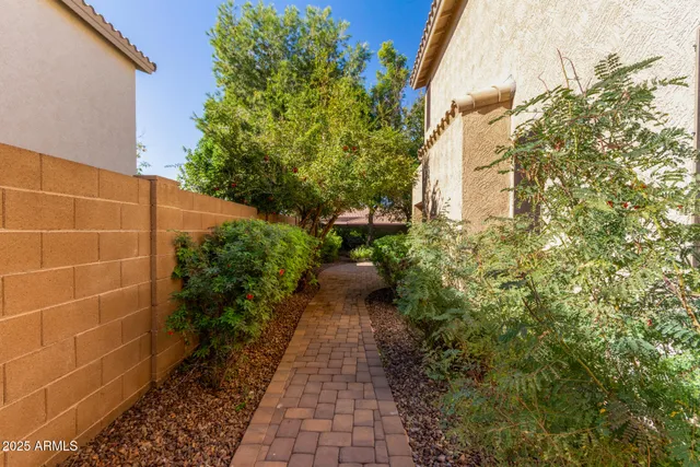 a view of a pathway both side of house