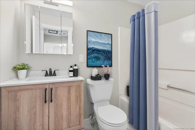 a bathroom with a toilet a sink and mirror