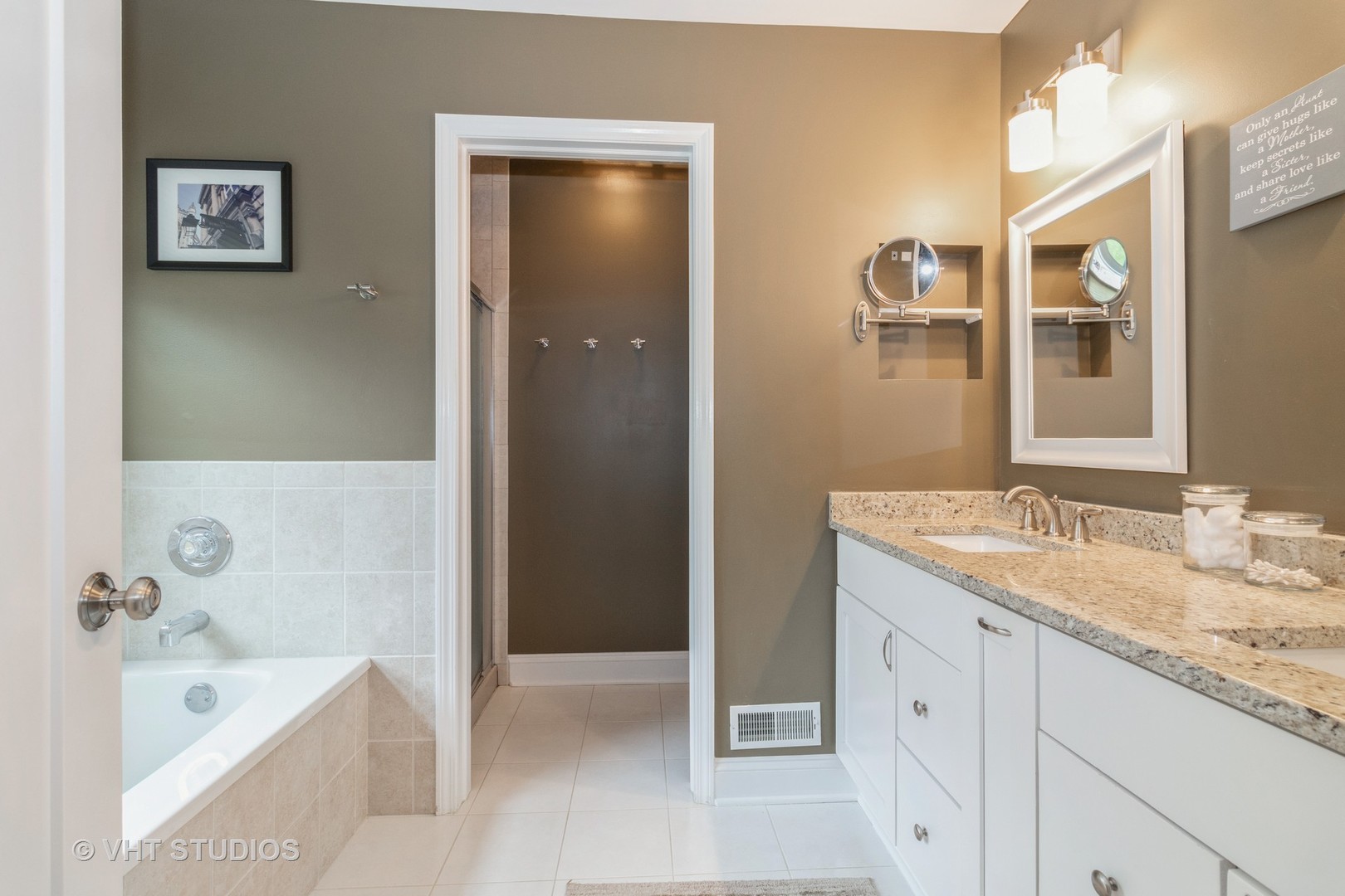 14520 Lake Ridge Road Orland Park, IL 60462 - Photo 11 of 16 a bathroom with a granite countertop tub sink and mirror