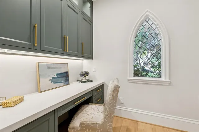 a close view of sink and cabinets