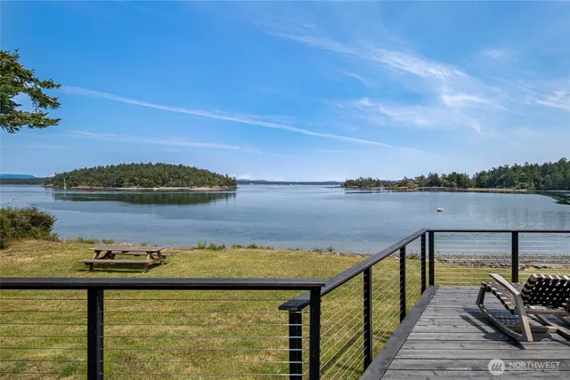 a view of a lake with a outdoor space