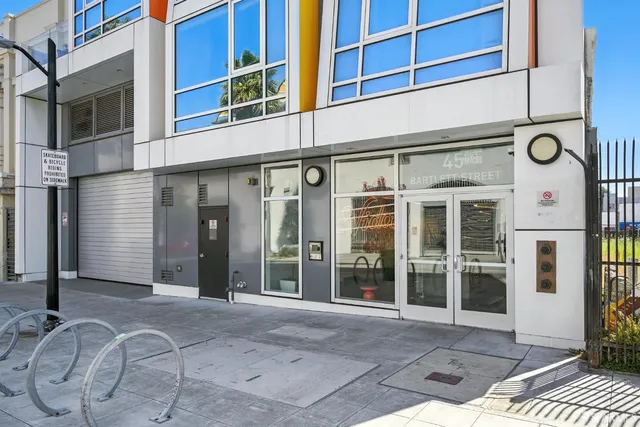 a view of a building with a door