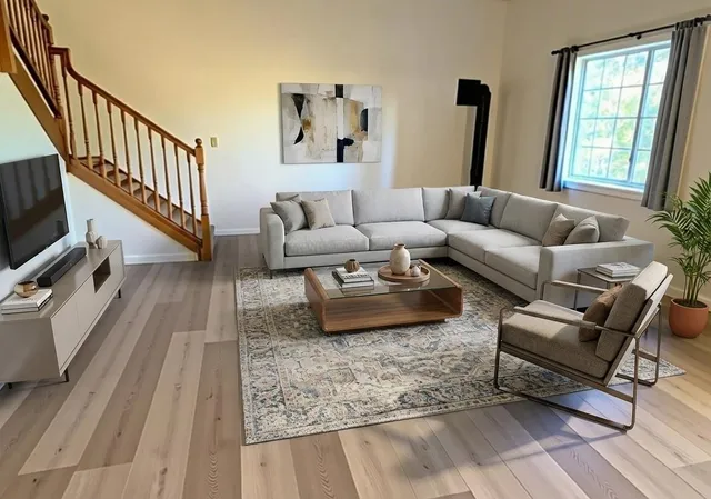 a living room with furniture and a flat screen tv