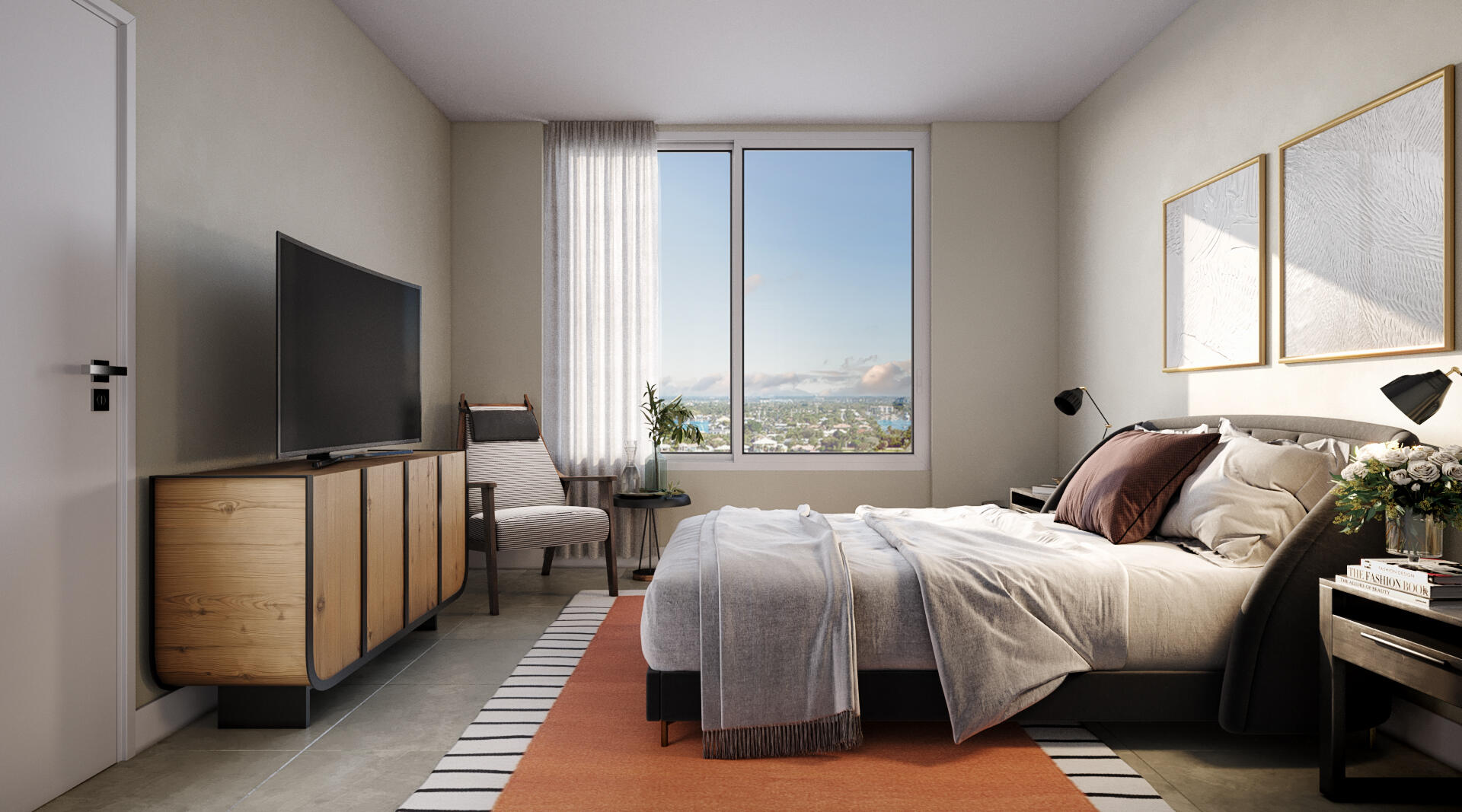 286 Northwest 29th Street, Unit 706 Miami, FL 33127 - Photo 4 of 21 a bedroom with a bed and flat screen tv