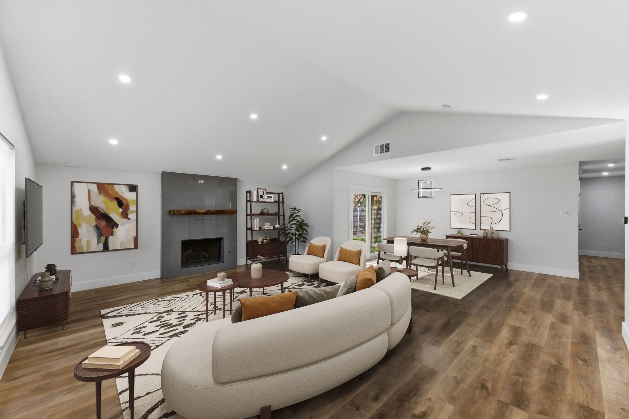 3817 Leafield Drive Austin, TX 78749 - Photo 5 of 31 a living room with fireplace furniture and a view of kitchen