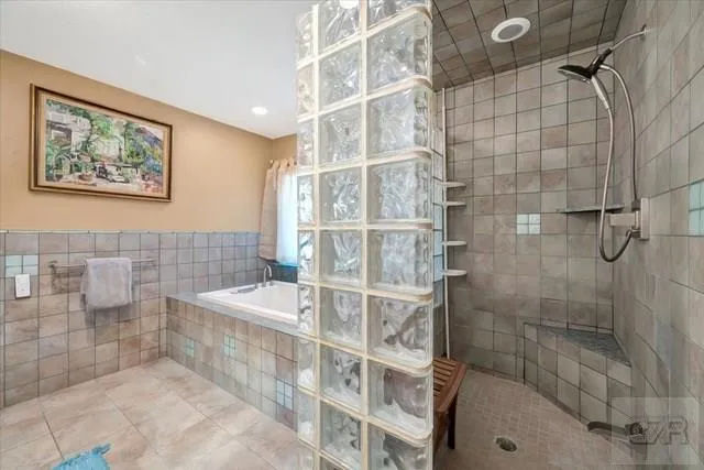 a bathroom with a bathtub
