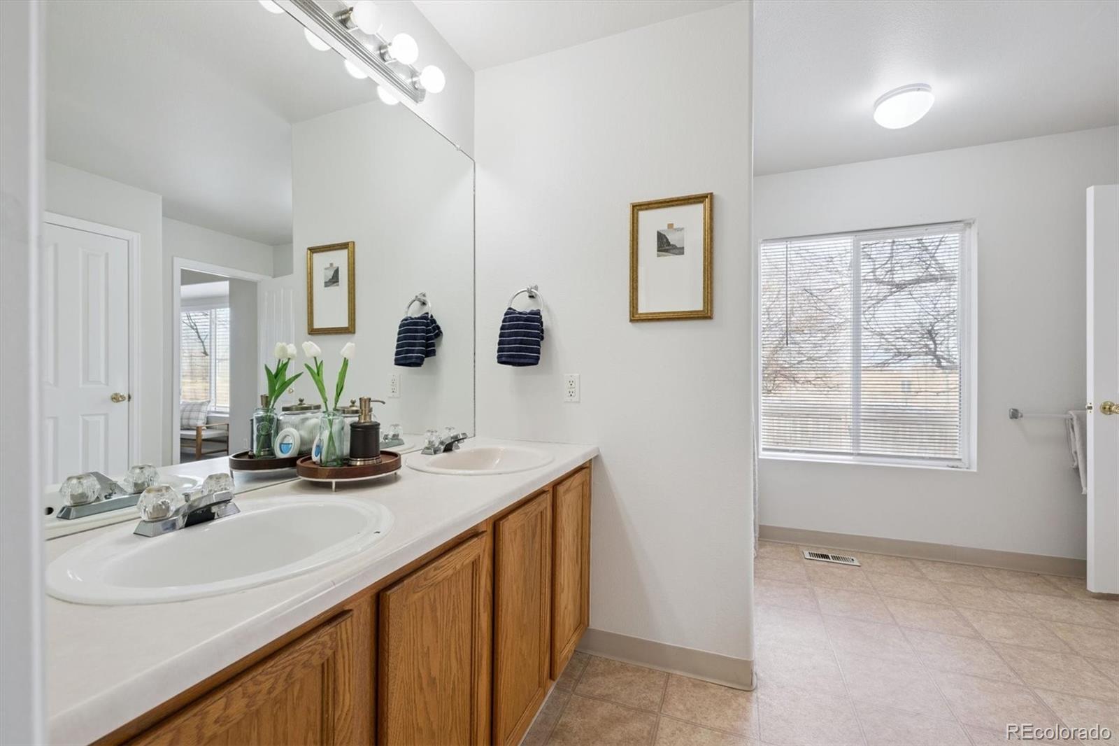 5241 Helena Street Denver, CO 80239 - Photo 14 of 28 a bathroom with a sink double vanity and a mirror