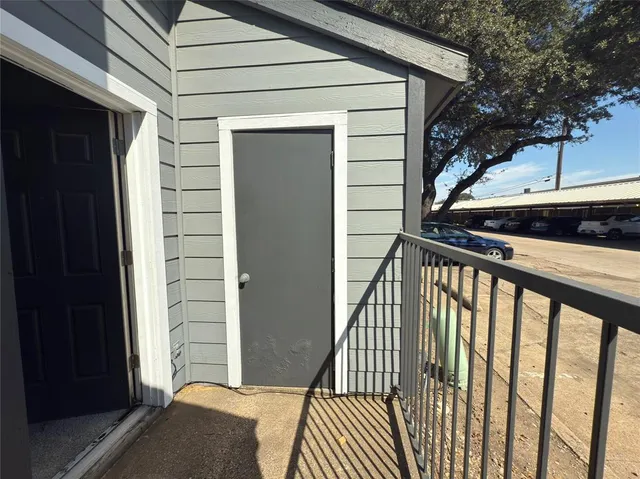 a view of a wooden house with a window