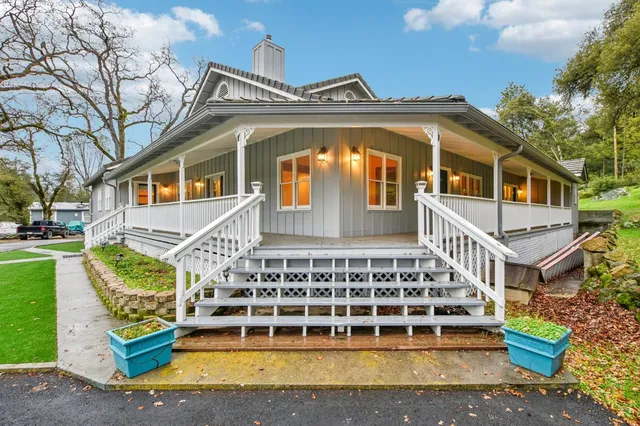 a front view of a house with a balcony