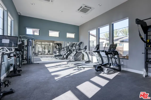 a view of a room with gym equipment