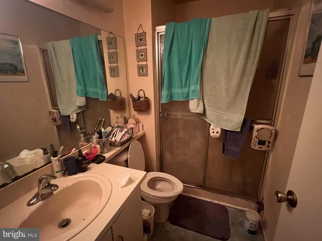 a bathroom with a sink a toilet and mirror