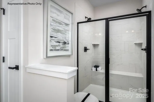 a bathroom with a shower and a sink