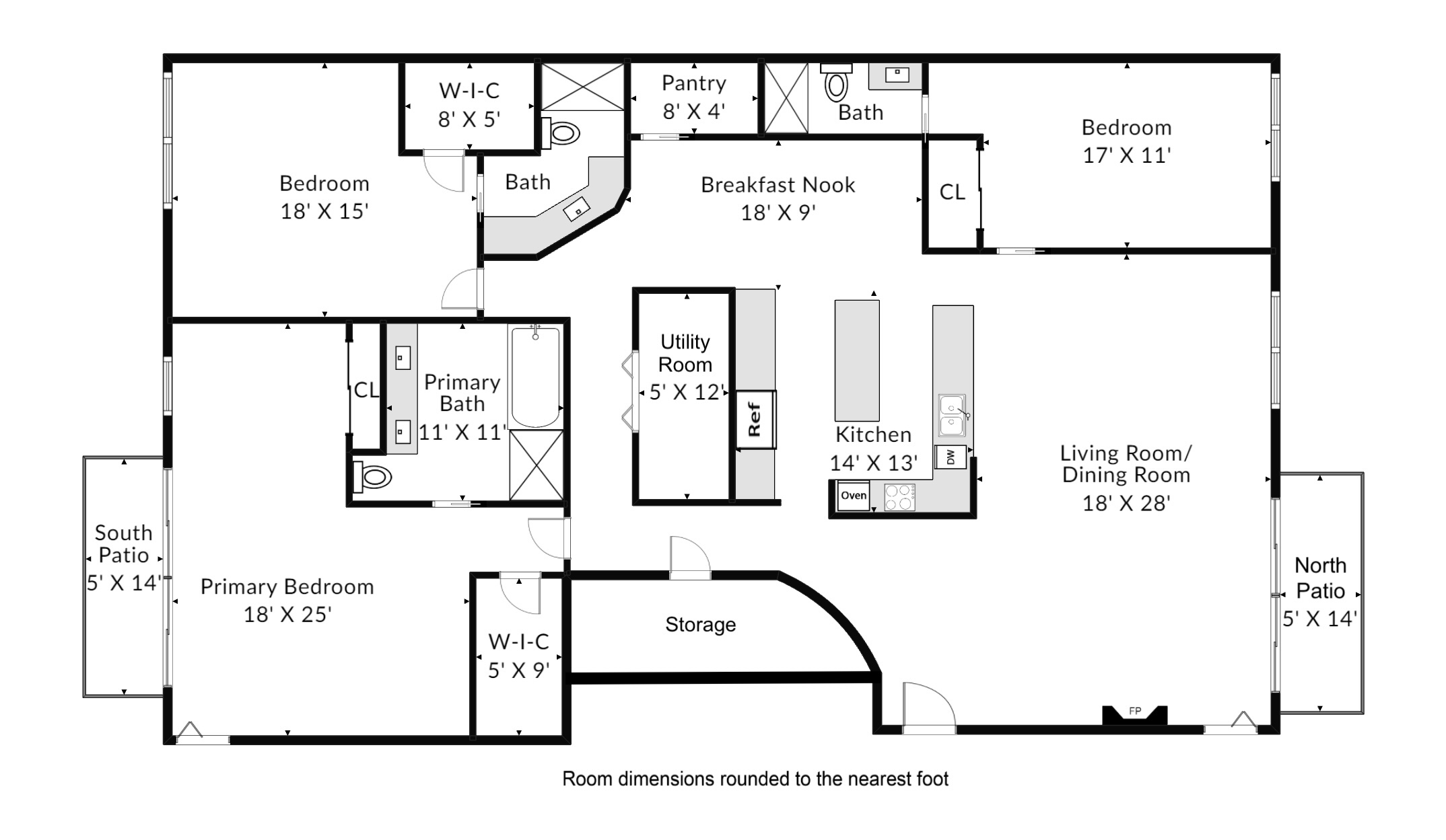 40 North Interstate Highway 35, Unit 8C1 Austin, TX 78701 - Photo 36 of 36 Spacious floor plan featuring an open concept with integrated living and dining areas, a well-appointed kitchen, three bedrooms, and three bathrooms. The layout includes north and south patios, walk-in closets, and a cozy breakfast nook for relaxed dining.