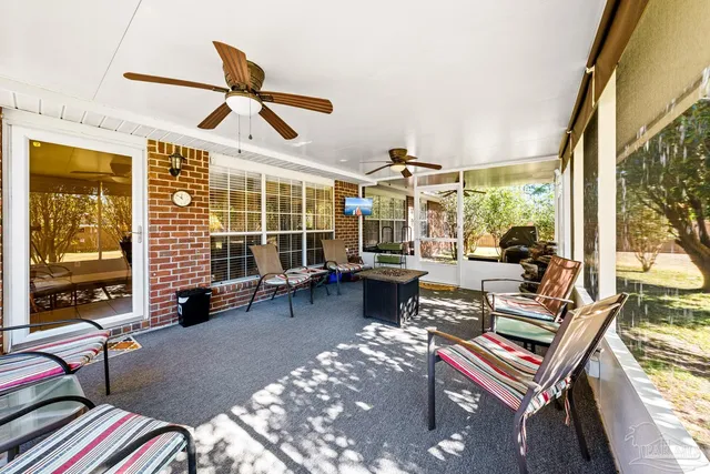 a view of a garage with furniture and a window