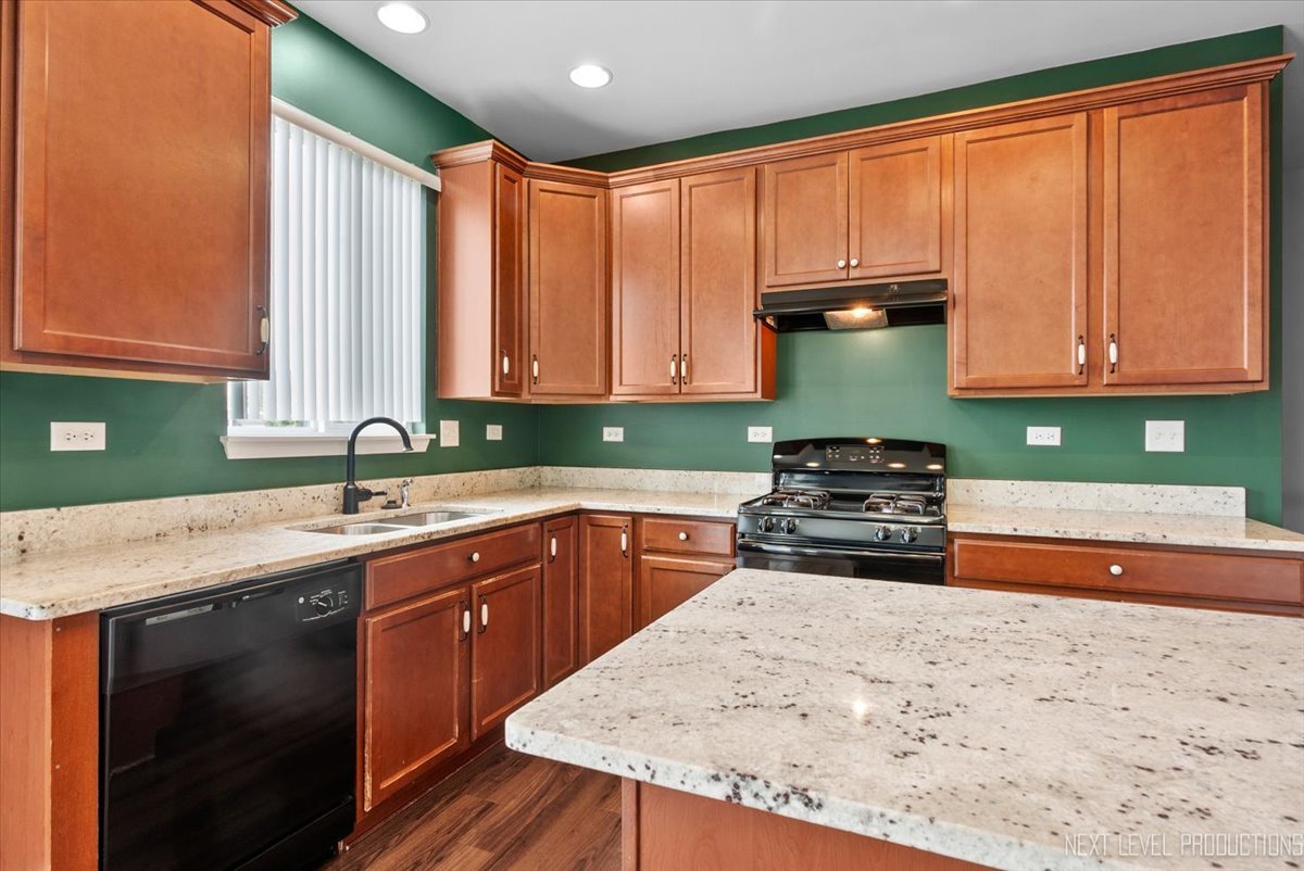 5734 Oak Ridge Way Lisle, IL 60532 - Photo 7 of 28 a kitchen with stainless steel appliances granite countertop a stove a sink and a microwave