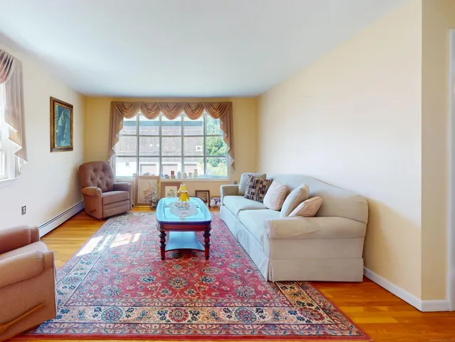 a living room with furniture and a rug