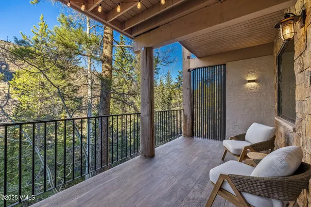 a balcony with furniture