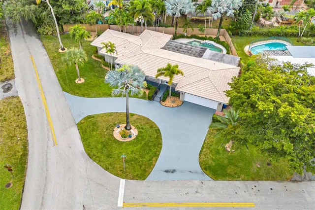 swimming pool view with a garden space
